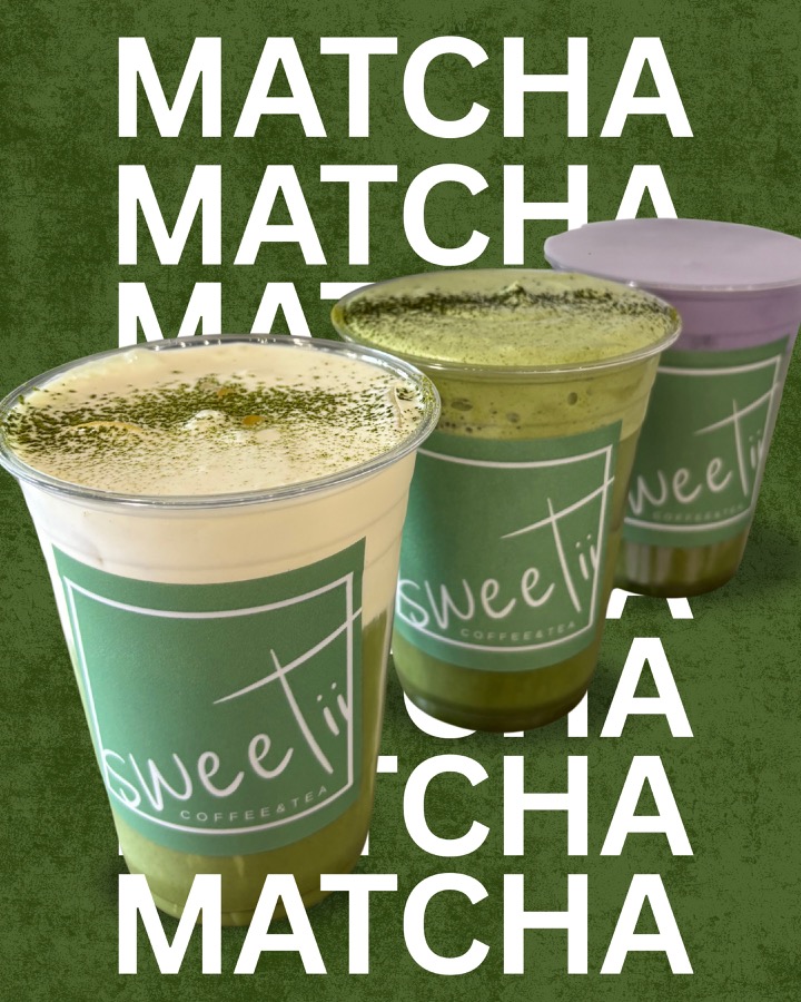 Three Sweetii matcha drinks lined up